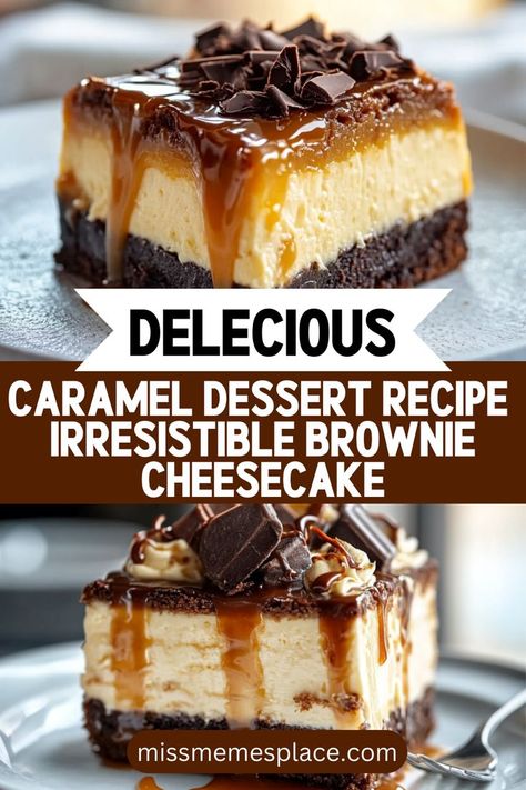 Caramel Brownie Cheesecake, Brownie Cheesecake Bites, Brownie Cheesecake Recipe, Chocolate Caramel Cheesecake, Caramel Cheesecake Recipes, Caramel Dessert, Cheesecake Brownies Recipe, Caramel Dessert Recipes, Cheesecake Bites Recipe