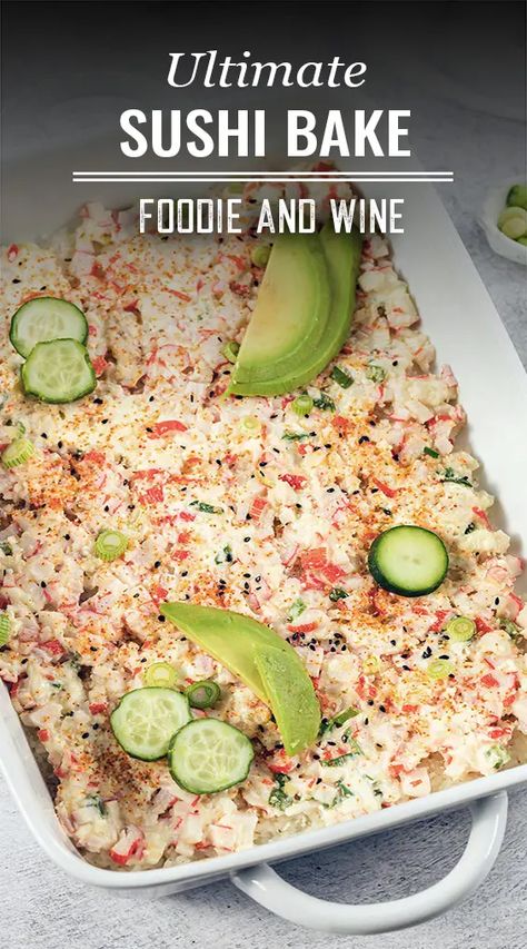 Deconstructed California Roll, California Roll Bake, Sushi Casserole Easy, Sushi Casserole, Easy Sushi Bake, Baked Sushi Recipe, Spicy California Roll, Sushi Bake Recipe, Sushi Rice Recipes