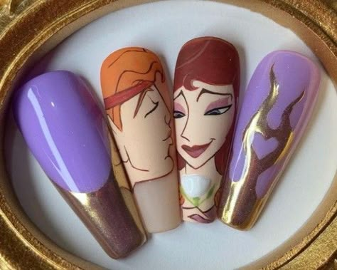 Meg Hercules Nails, Valantain Nails, Hercules Nails, 90s Cartoon Nails Acrylic, Disney Themed Nails, Disney Princess Nails, Disney Nail Designs, Character Nails, Nails Disney