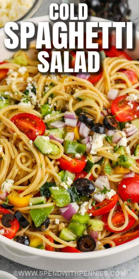 Spaghetti Salad Recipes Easy, Spaghetti Pasta Salad Recipes Cold, Spaghetti Salad Recipes Cold, Spaghetti Noodle Salad, Spagetti Salad Recipes Cold, Cold Spaghetti Salad Recipes, Cold Pasta Salad With Italian Dressing, Spaghetti Pasta Salads, Italian Spaghetti Pasta Salad