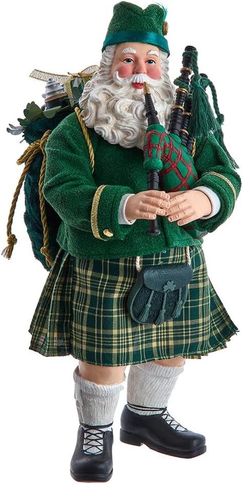 Amazon.com: Kurt Adler 10.5-Inch Fabriché Musical Irish Bagpiper Santa : Home & Kitchen Santa Suits For Sale, Victorian Santas Father Christmas, Santa Claus Doll Michaels Stores, Vintage Santa Figurines, Jim Shore Santas Around The World, Christmas Santas, Santa Doll, Santa Suits, Kurt Adler