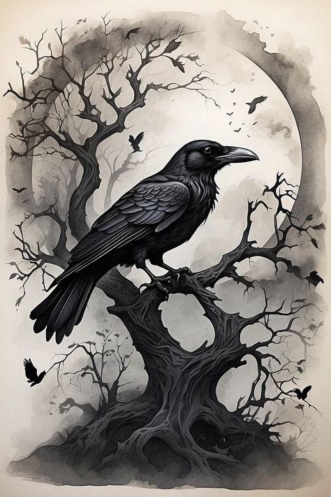 Tattoo Designs Drawings - Tattoo Designs Realistic - Tattoo Designs Man - Tattoo Designs Women - Tattoo Designs Dark  #TattooDesigns #TattooDrawings Tree And Crow Tattoo, Raven And Tree Tattoo, Crow Tatoos Men, Crow On Books Tattoo, Evil Tree Tattoo, Realistic Raven Tattoo Design, Raven Arm Tattoo Women, Owl In Tree Tattoo, Crow And Moon Tattoo