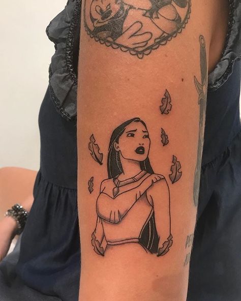 Pocohantas Tattoo Ideas, Pocahontas Tattoo Ideas, Disney Tattoos Pocahontas, Arm Tattoos With Meaning, Princess Tattoos, Disney Inspired Tattoos, Tattoo Fixes, Pocahontas Disney, Disney Princess Tattoo