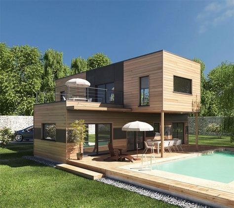 Sea Container Homes, Wooden House Design, Container Houses, Building A Container Home, Contemporary Exterior, Casa Container, Fancy Houses, Prefabricated Houses, Tiny House Interior