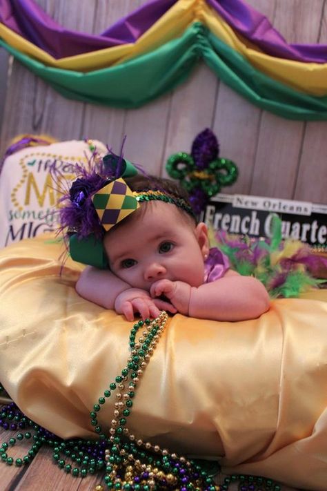 Mardi Gras Baby Photo Session Mardi Gras Pictures Ideas, Mardi Gras Baby Crafts, 1st Birthday Mardi Gras Theme, Newborn Mardi Gras Pictures, Mardi Gras Pictures, Baby Mardi Gras Outfit, Mardi Gras Photos, Baby Holiday Photos, Lily Photography