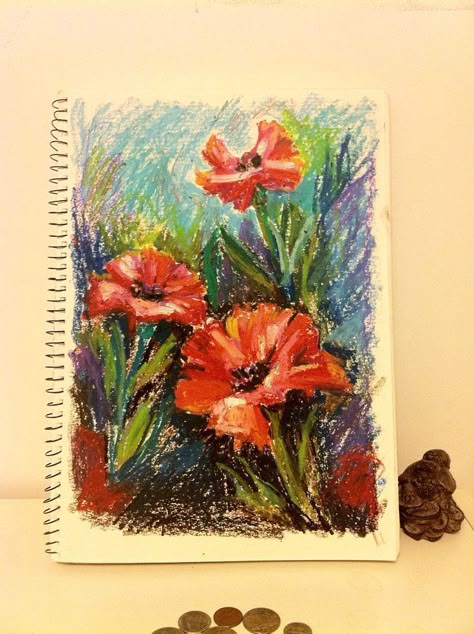 Oil Painting Crayons, Cray Pas Art Drawings, Painting With Wax Crayons, Drawings With Wax Crayons, Art With Wax Crayons, Drawing With Wax Crayons, Flower Crayon Drawing, How To Draw With Crayons, Watercolor Crayons Ideas