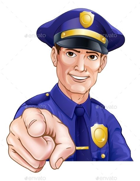 Smiling Pointing Police Man by Krisdog | GraphicRiver Cop Drawing, Pointing At Each Other, Cartoon Character Clipart, Man Pointing, Desenho Tom E Jerry, Hat Illustration, Police Man, Cartoon N, Pop Characters