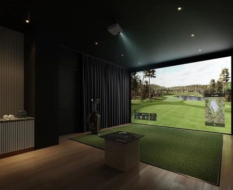 New York City Apartment Luxury, Home Bowling Alley, Simulator Room, Home Golf Simulator, Golf Simulator Room, Golf Room, Golf Simulator, Golf Simulators, Sleek Kitchen