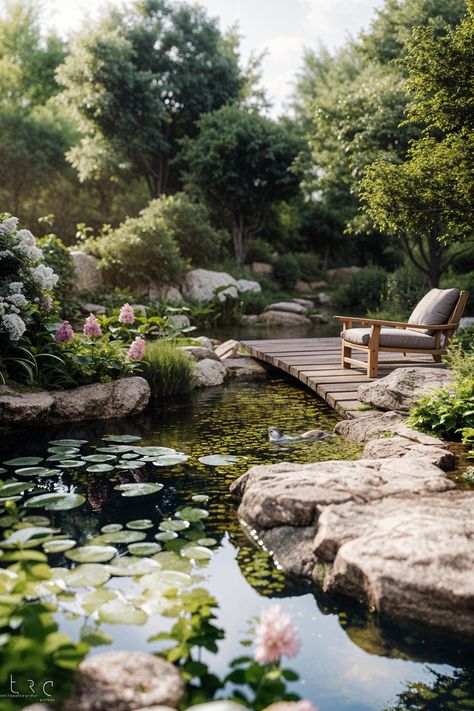 Rustic Cottage Garden, Wooded Backyard Landscape, Garden Retreat Ideas, Rustic Garden Design, Garden Sanctuary, Japanese Zen Garden, Pond Water Features, Pond Life, Garden Makeover