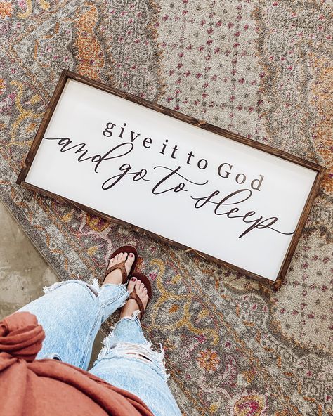 Wood Framed Signs, Give It To God, Rustic Wood Wall Art, Rustic Wood Wall, Modern Farmhouse Bedroom, Rustic Bedroom Decor, Rustic Wood Walls, Bedroom Signs, Farmhouse Bedroom Decor