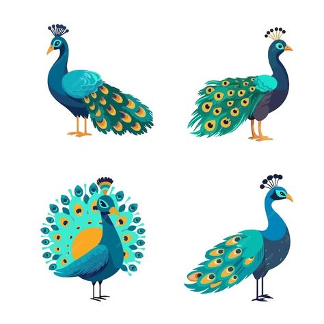 Premium Vector | Peacock bird animal cartoon vector set Mugal Prints, Peacock Cartoon, Tamil Alphabets, Peacock Illustration, Peacock Vector, Peacock Drawing, Indian Peacock, Vaishno Devi, Boy Illustration