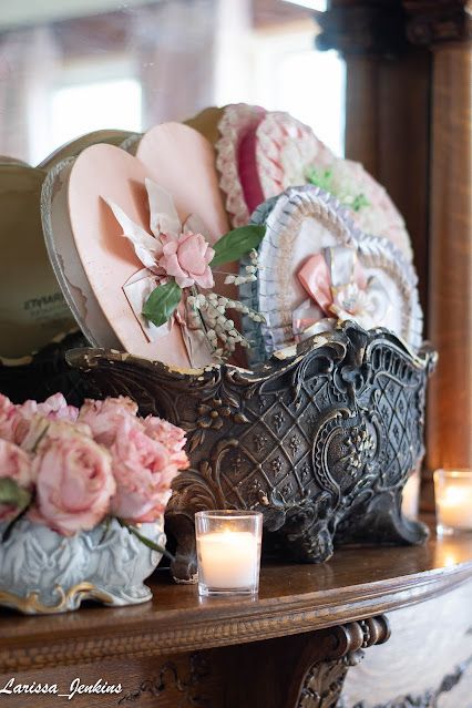 Vintage Valentine Vignettes, Valentine’s Day Vintage, Valentine Vignette Vintage, French Valentines Decor, Cottage Valentine Decor, Antique Valentines Decor, Victorian Valentines Decorations, French Country Valentine Decor, Vintage Valentine Crafts Ideas