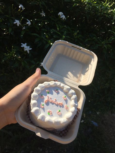 Cake In A Box Aesthetic, Hyunjin Birthday Cake, Small Bento Cake, Bento Cake Cute, Small Cake Designs, Small Birthday Cake, Lunchbox Cake, Tiny Cake, Small Birthday Cakes