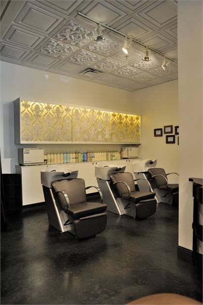 Salon of Distinction: Trilogy Salon - Awards & Contests - Salon Today Salon Wash Station Ideas, Shampoo Station Ideas, Salon Shampoo Area, Vintage Barn Door, Salon Decorating, Beauty Bar Salon, Salon Designs, Hair Salon Interior Design, Salon Interior Design Ideas