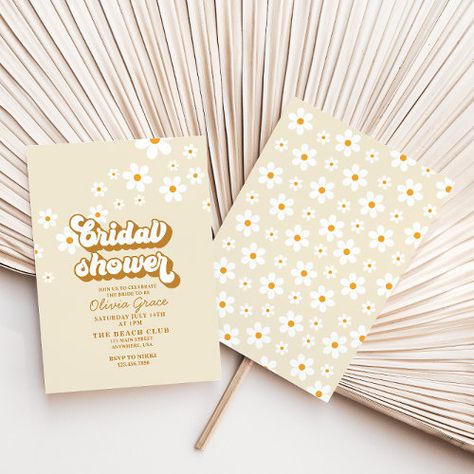 $2.98 | Retro Daisy Groovy bridal shower Invitation | Bridal Shower Invitations | bridal shower, retro, groovy, boho, daisy, daisies, 70's, bride, hippie, brown Bridal Shower Retro, Retro Bridal Showers, Retro Bridal, Retro Daisy, Daisy Design, Bridal Shower Invitation, Zazzle Invitations, Bridal Shower Invitations, Shower Invitation