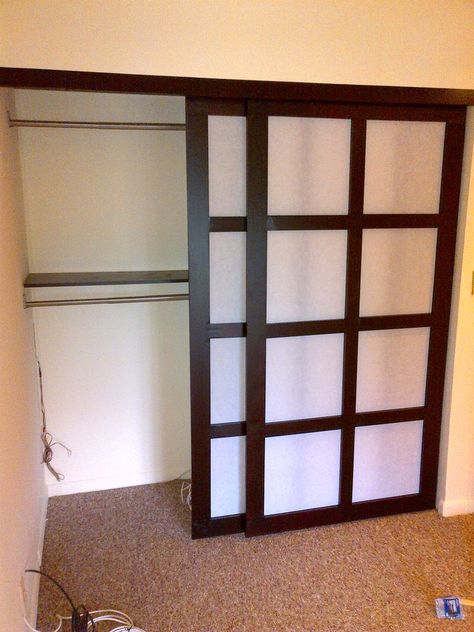 Shoji Style Sliding Closet Doors, From Scratch.: 7 Steps Shoji Closet Doors Diy, Diy Closet With Sliding Doors, Shoji Screen Closet Doors, Diy Japanese Sliding Door, Diy Japanese Door Shoji Screen, Diy Shoji Screen Doors, Japanese Doors Sliding, Shoji Screen Diy, Sliding Doors Diy