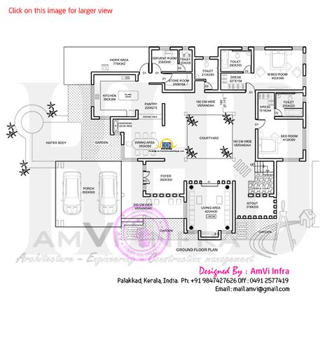 Luxury House Floor Plans, 4 Bedroom House Plan, Courtyard Houses, Plan And Elevation, Kerala Architecture, Free Floor Plans, Bungalow Floor Plans, Free House Plans, Courtyard House Plans