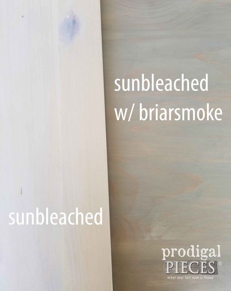 Sunbleached and Briarsmoke Stains Compared for Texture by Prodigal Pieces | prodigalpieces.com Varathane Wood Stain Sunbleached, Briarsmoke Stain On Oak, Briarsmoke Stain On Pine, Varathane Sunbleached Stain, Wood Stain Dresser, Sunbleached Wood Stain, Dining Room Conversion Ideas, Stain Combinations, Stain Dresser