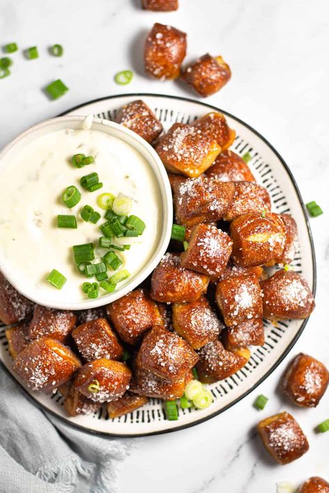 Pizza Dough Pretzel Bites | This is the easiest pizza dough pretzel bites recipe ever! Just over 30 minutes and 6 ingredients is all it takes to get these salty little squares baked up fresh, warm and ready to eat! What To Do With Pizza Dough, Pizza Dough Pretzel Bites, Pretzel Bites With Cheese Sauce, Easiest Pizza Dough, Crock Pot Queso, Pretzel Bites Recipe, Pretzel Bites Recipes, Baked Pretzels, Easy Recipes To Try