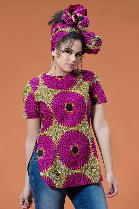 Ankara Tops For Ladies 2023 - Gist94 Ankara Tops For Ladies, Ankara Top Styles, African Tops For Women, African Print Shirt, African Chic, Ankara Clothing, Ankara Tops, African Tops, African Print Tops