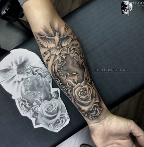 Clock And Rose Tattoo, Latest Tattoo Design, Inner Bicep Tattoo, Nature Tattoo Sleeve, Clock Tattoo Design, Pretty Hand Tattoos, Men Tattoos Arm Sleeve, Forarm Tattoos, Forearm Sleeve Tattoos