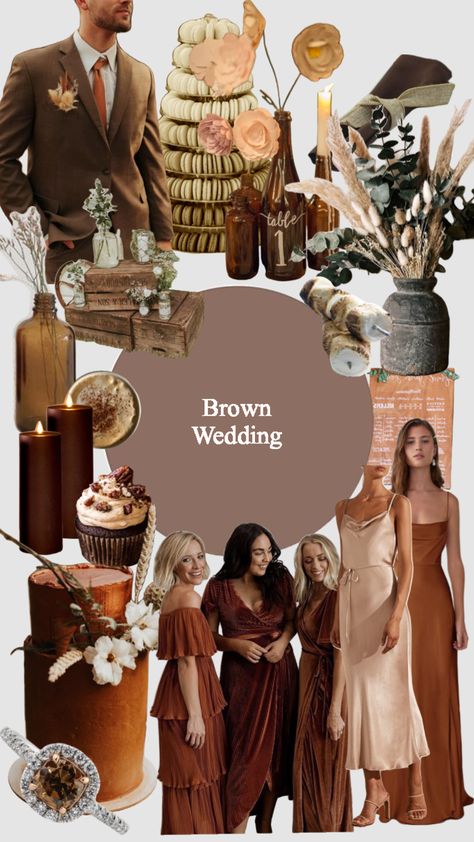 Brown Wedding Theme Flowers, Brown Wedding Aesthetic, Dark Brown Wedding Theme, Chocolate Brown Wedding Theme, Brown And Gold Wedding Theme, Shades Of Brown Wedding Theme, Bronze Wedding Theme, Brown Wedding Decor, Brown Wedding Theme