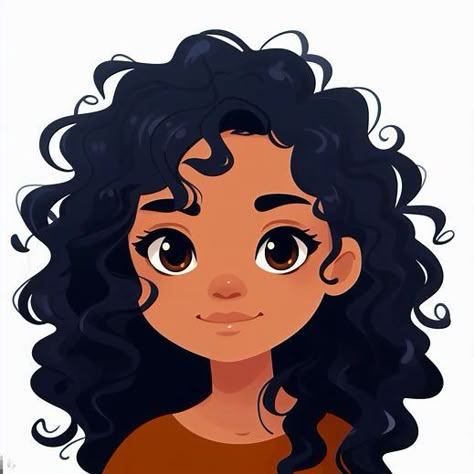 Curly Hair Girl Cartoon, Curly Hair Girl Drawing, Cartoon Curly Hair, Cartoon Hairstyles, Curly Hair Cartoon, Messy Curly Hair, Hair Vector, Girl With Green Eyes, Curly Hair Drawing