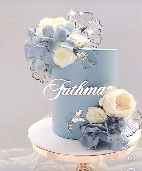 Elegant Bday Cakes, Navy Cake Ideas, Women Cake Ideas, Navy Cake, Floral Birthday Cake, Cakes For Girls, Beautiful Cake Designs, Tall Cakes, Wedding Cakes Blue