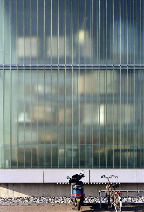 [Wiel Arets Architecten | Breda, Netherlands | Lensvelt Factory and Office] industrial architecture, polycarbonate panels Channel Glass, Factory Office, Mall Facade, Glass Facade, Stair Railing Design, Polycarbonate Panels, Watercolor Architecture, Industrial Architecture, Glass Brick