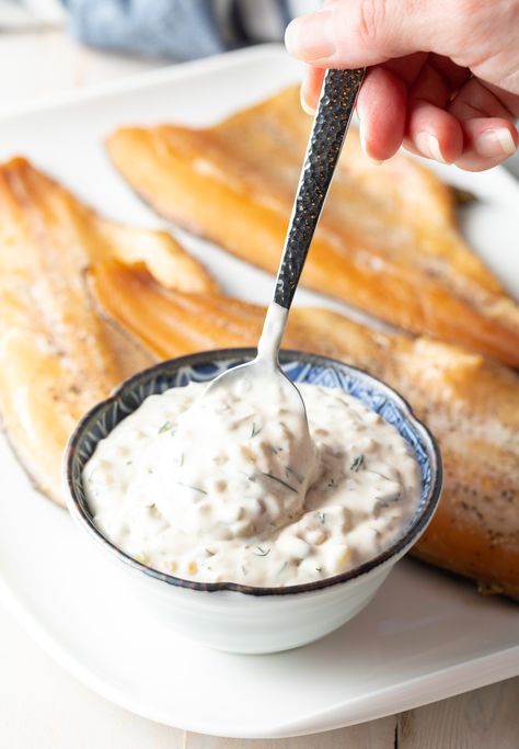 How to Make Tartar Sauce - Our easy homemade Tartar Sauce recipe is tangy and bright, and perfect for customizing with a variety of extra flavors. #homemadetartarsauce #tartarsauce #tartarsaucerecipe #howtomaketartarsauce #easytartarsauce #besttartarsaucerecipe Tartar Sauce Recipe Easy, Best Tartar Sauce Recipe, Make Tartar Sauce, Easy Tartar Sauce, Tartar Sauce Recipe, Creamy Dipping Sauce, Sauce Tartare, Homemade Tartar Sauce, A Spicy Perspective