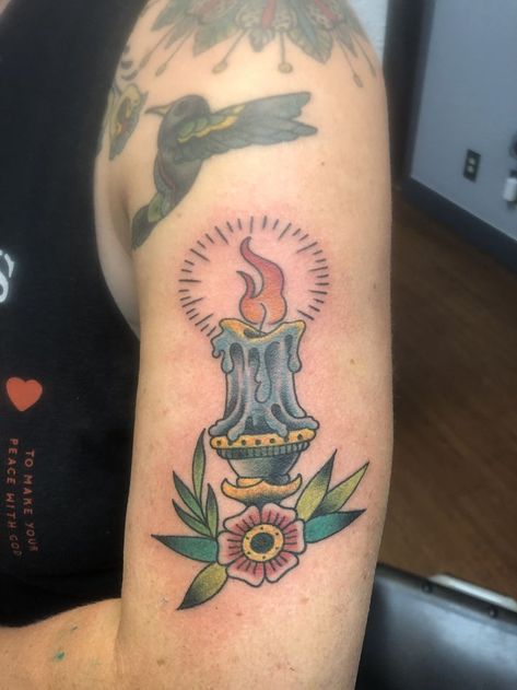 Visit us on Facebook and Instagram at: https://www.facebook.com/lodiemerald https://www.instagram.com/emeraldtattoolodi/ Neo Traditional Candle, Traditional Tattoo Candle, Candle Stick Tattoo, Candlestick Tattoo, Traditional Candle Tattoo, Tattoo Candle, Stick Tattoo, American Traditional Tattoos, Traditional Candle