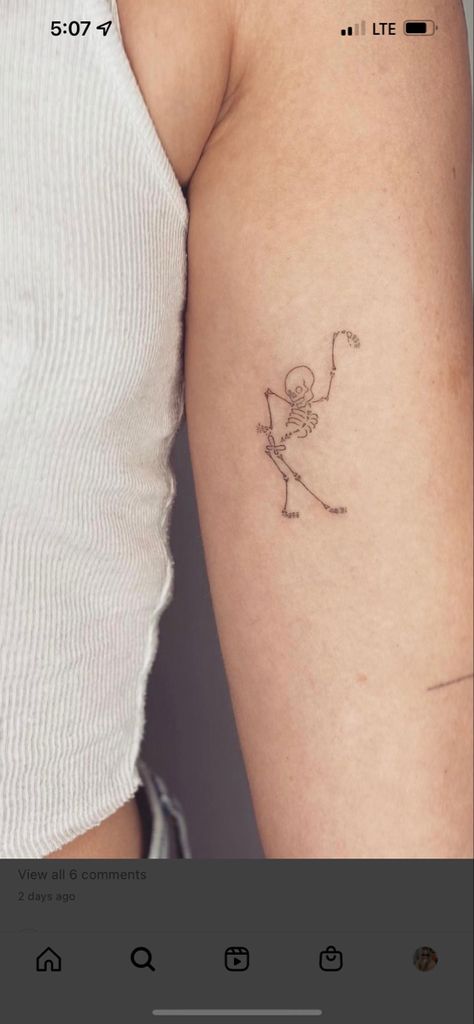 Dancing Skeleton Tattoo Simple, Skeleton Tattoo, Sister Tattoo, Skeleton Tattoos, Human Canvas, Piercing Ideas, Sister Tattoos, Ankle Tattoo, Tiny Tattoos