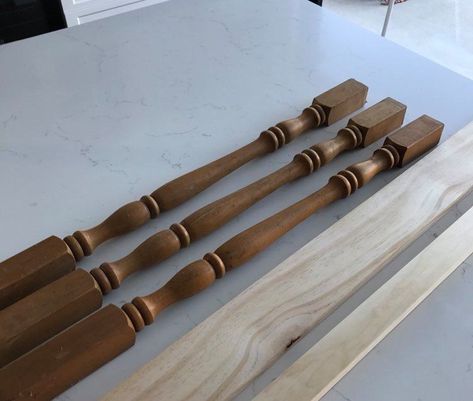 I love taking something that is junk and making it into something beautiful. I found these stair spindles in the shed and it got my mind thinking about what I could use them for. Candle sticks of course!  #reuse #repurpose #thrifting #upcycle | sponsored Thrifting Upcycle, Table Leg Candle Holder, Removing Baseboards, Cheap Candle Holders, Entryway Coat Hooks, Cement Candle Holders, Wicker Laundry Hamper, Diy Candle Sticks, Stair Spindles