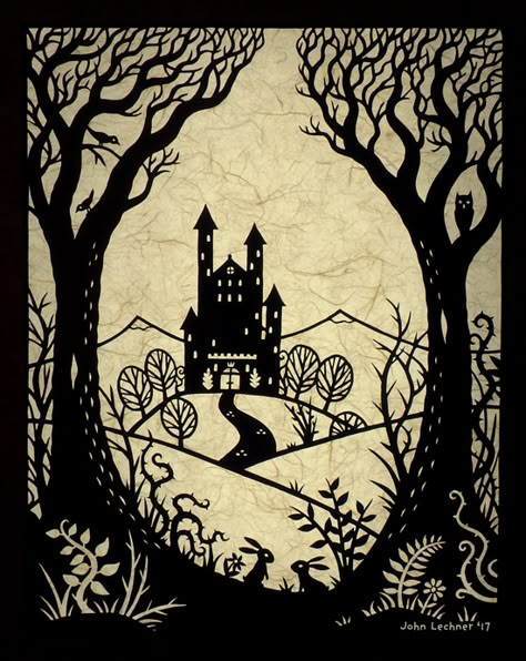 Fairy Tale Silhouette, Dark Fairy Tale Illustration, Paper Silhouette Art, Fairy Castle Illustration, Fairy Tales Drawing, Fairy Tale Book Illustration, Fairy Tale Art Illustration, Fairytale Castle Art, Castle Illustration Fairytale