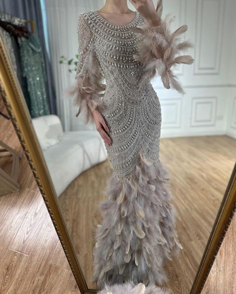 LA72736 Beaded Feathers, Feathers Dress, Dress For Formal, Dress Fancy, My Wedding Dress, Fancy Dresses Long, Floor Length Gown, Mermaid Evening Dresses, Feather Dress