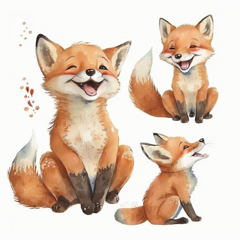 Fluffy Fox Drawing, Smiling Fox Drawing, Cute Woodland Animals Drawing, Fox Portrait Drawing, Happy Fox Drawing, Drawing Fox Cute, Sitting Fox Drawing, Cute Fox Drawings, Cute Fox Drawing Easy