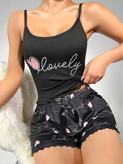 Women's Milk Silk Pajama Set Printed Camisole and Shorts Two-Piece Summer Comfort Homewear Sexy Silk Pajama, Silk Pajama Set, Lounge Pajamas, Milk Silk, Silk Pajamas, Pyjama Set, Pajama Set, Pajamas, Two Piece