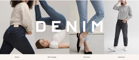 Everlane denim category banner Jeans Banner Design, Category Banner Design, Clothing Banner Design, Fashion Banner Design Ideas, Denim Banner, Jeans Website, Denim Photography, Fashion Website Design, Banner Design Layout