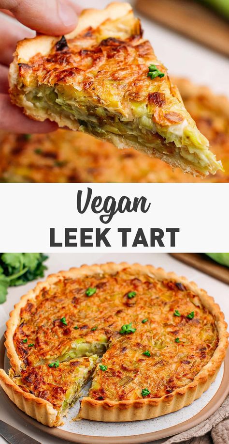 Leek Tart, Quiche Vegan, Vegan Quiche, Vegan Tarts, Vegan Baking Recipes, Vegan Pie, Vegan Main Dishes, Savory Vegan, Vegan Appetizers