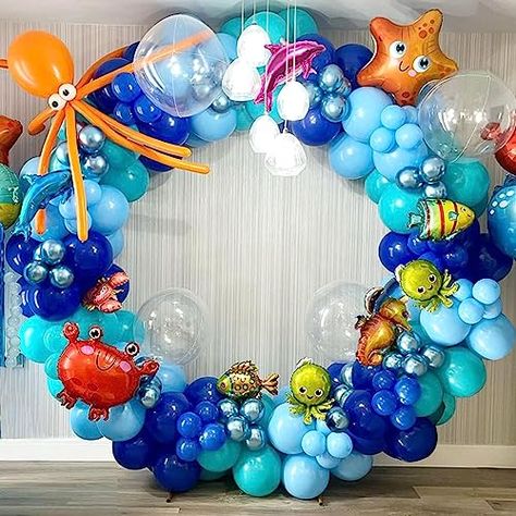 Ocean Party Decorations, Ocean Theme Party Decorations, Octopus Birthday, Water Birthday Parties, Sea Birthday Party Decorations, Underwater Birthday, Water Birthday, Shark Party Decorations, Under The Sea Decorations