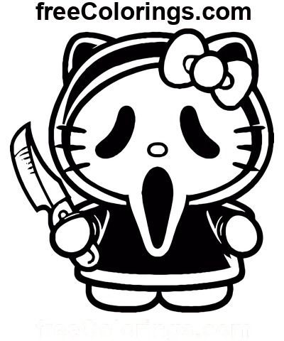 Hello Kitty Scary Movie – Free Printable Coloring Pages Hello Kitty Scary, Hello Kitty Coloring Pages, Hello Kitty Costume, Hello Kitty Colouring Pages, Halloween Printables Free, Love Coloring Pages, Kitty Coloring, Ghost Costume, Halloween Coloring Book