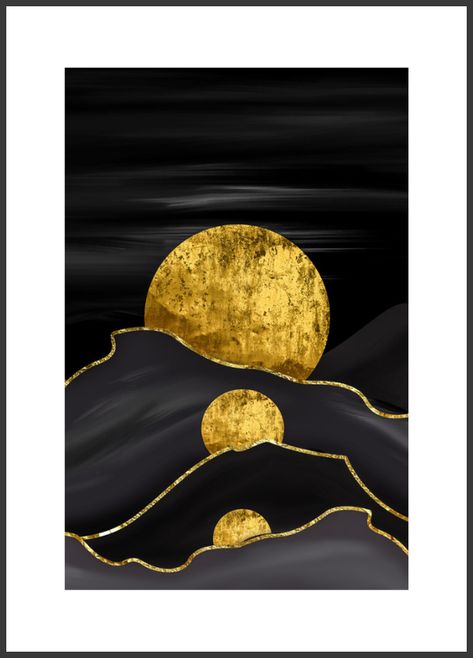 Golden Moon Poster - 21x29.7 cm / 8x12″ / Poster only Black Golden Painting, Golden Moon Painting, Black And Gold Art Paint, Black And Gold Drawing, Black And Gold Abstract Painting, Moon Abstract Art, Black And Gold Painting, Black And Gold Art, Abstract Painting Acrylic Modern