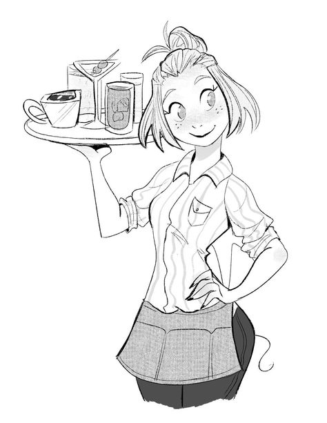 Waitress Poses Drawing, Waitress Pose Reference Drawing, Waitress Drawing Reference, Waiter Pose References, Waitress Reference, Waitress Character Design, Waiter Drawing Reference, Waitress Pose Reference, Waiter Character Design