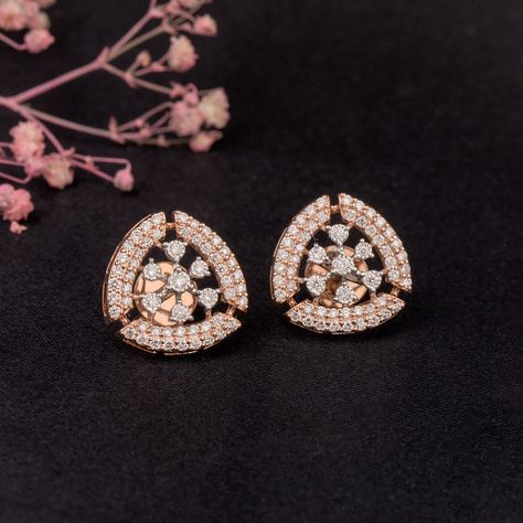 Turn up everyday with gleaming studs SKU#DM036ERGER1010 #diamond #diamondjewelry #diamondearrings #rosegolddesign #diamondstuds #floralstuds #triangledesign #elegantstyle #realdiamondjewellery #studs #diamondearrings #style #realdiamondearrings #occasionwear #traditionalwear #jewelleryaddict #diamondmelaearrings #readytoship #morethan30000products #igicertified Real Diamond Earrings, Diamond Earrings Design, Pendant Sets, Diamond Pendant Sets, Gold Jewelry Stores, Floral Studs, Earrings Design, April 4, Jewelry Design Earrings