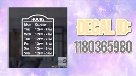 Bloxburg Open Hours Decal, Bloxburg Spa Picture Codes, Bloxburg Diner Layout, Restaurant Decals Bloxburg, Bloxburg Diner Decals, Daycare Decals Bloxburg, Bloxburg Daycare Decals Codes, Bloxburg Diner, Town Decals Bloxburg