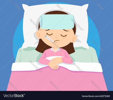 Sick In Bed Aesthetic, Sick Photoshoot, Fever Drawing, Fever Cartoon, Fever Images, Babies Photoshoot, Hospital Cartoon, Sleep Cartoon, Doctor Girl