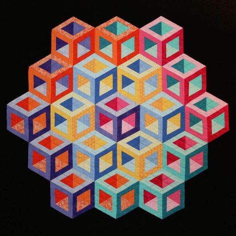 Tumbling Blocks Quilt, One Block Wonder, Tumbling Blocks, 3d Quilts, Geometric Quilt, Quilt Stores, Patchwork Quilt Patterns, Hexagon Quilt, Antique Quilts