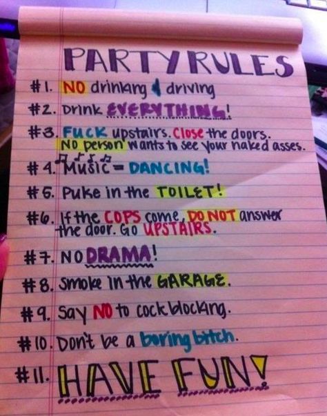 yes Party Rules Poster, House Party Rules, Fun Backyard, Party Rules, Rules Poster, College Party, College Parties, Adult Party Games, Ideas Backyard