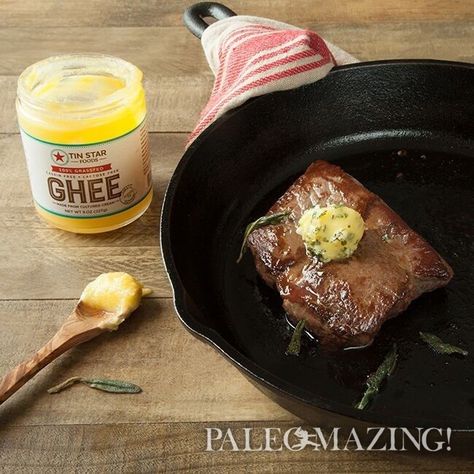 Pan Fried Grass Fed Steak with Sage Browned Ghee | Paleomazing Steak Recipes Pan Seared, Grass Fed Steak, Sage Recipes, Making Ghee, Pan Seared Steak, Sage Butter, Seared Steak, 20 Minute Recipes, Steak Recipe