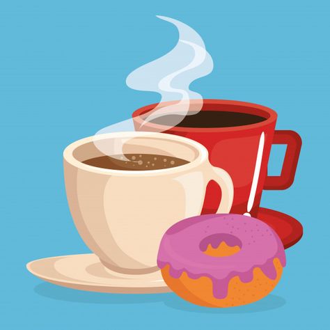 Coffee And Donuts Pictures, Donut Pictures, Donut Cartoon, Good Morning Posters, Coffee Cartoon, Icon Set Design, Colorful Donuts, Coffee Vector, Drink Icon